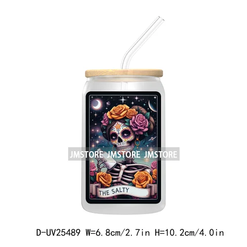 The Smoker Skeleton Tarot Card UV DTF Transfer Stickers Decals For Libbey Cold Cups Mugs Tumbler Custom Logo Labels Sugar Skull