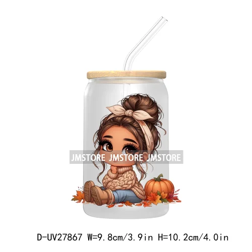 Latina Chibi Autumn Baby Little Girl UV DTF Transfer Stickers Decals For Libbey Cold Cups Mugs Tumbler Fall Vibes Pumpkin Season