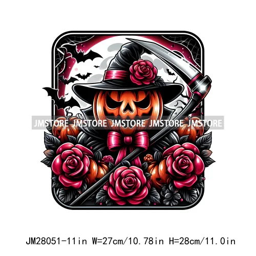 Cute Animals Skull Red Rose Pumpkin Halloween Spooky Vibes Design Logo Iron On DTF Transfer Stickers Ready To Press For Clothing