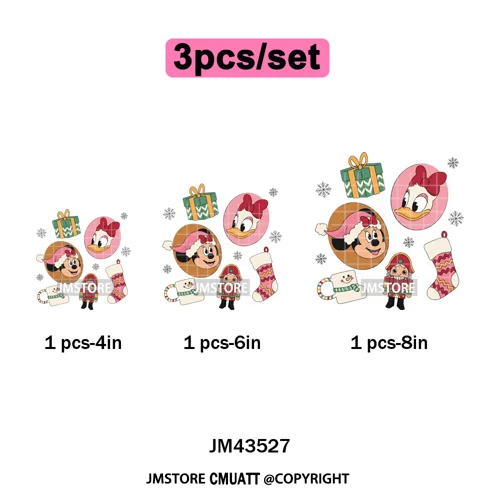 Girly Coquette Merry Christmas Ginger Cartoon Cozy Jolly Season Iron on DTF Heat Transfers Stickers Ready to Press for Clothing