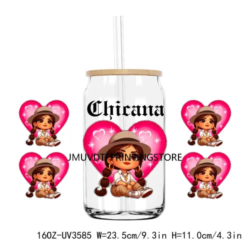 Chicano La Sad Girl Couple 16OZ UV DTF Cup Wrap Transfer Stickers Custom Labels DIY Waterproof Logo For Libbey Glass Can Hearts