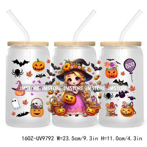 Horror Princess Halloween 16OZ UV DTF Cup Wrap Transfer Stickers Movie Killers Custom Labels For Libbey Glass Can Trick Or Treat