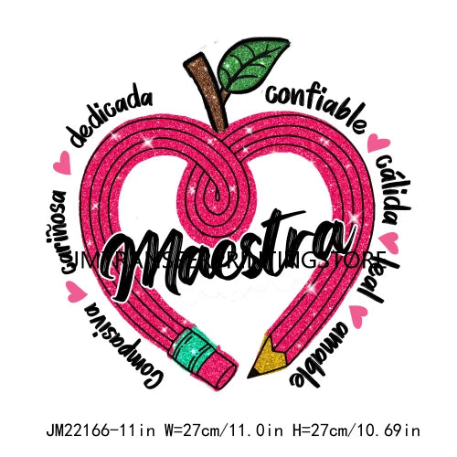 Iron On Teach Love Insprit Print Logos Maestra Heart Pencil Bow Cowgirl Boots Small Town Teacher DTF Transfer Stickers For Shirt