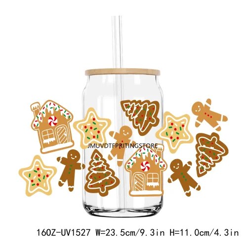 Christmas Santa's Cup 16OZ UV DTF Cup Wrap Transfers Stickers Custom Labels DIY Durable Waterproof Logo For Libbey Glass Can