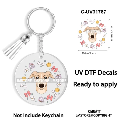Dog Pet Mom Flower Bow Frame High Quality WaterProof Ready To Apply UV DTF Stickers For Round Circle Acrylic Keychain Keyring
