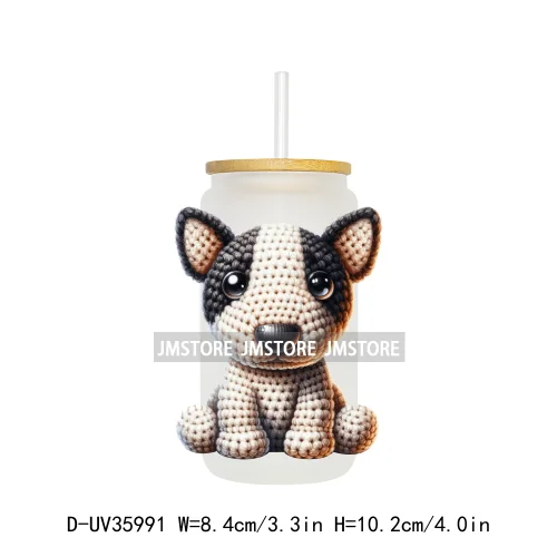 Watercolor Knitted Cute Animals UV DTF Transfer Stickers Decals Ready To Apply Waterproof For 16OZ Libbey Glass Can Cups Tumbler