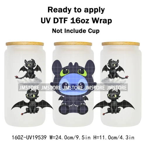 Watercolor Cartoon Character In Costumes UV DTF Wraps Ready To Apply Transfer Stickers Waterproof For 16OZ Libbey Glass Can Mugs