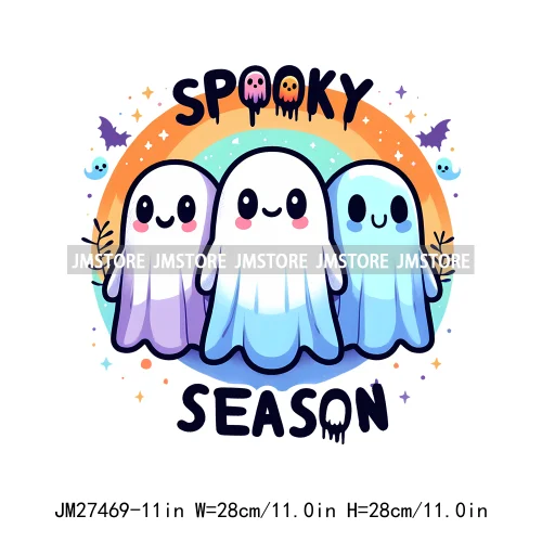 Colorful Coffee Spooky Babe Vibes Stay Spooky Season Ghost Skull Halloween DTF Decals Iron On Transfers Stickers For T-shirts