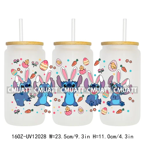 Spring Easter Stickers Cartoon Bunny Characters Eggs Kids 16OZ UV DTF Cup Wrap DIY Durable Label For Libbey Glass Can Mugs