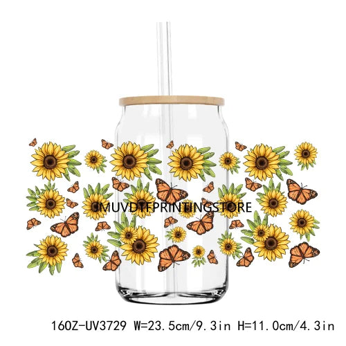 MAMA Sunflower And Butterfly UV DTF Sticker For 16OZ Libbey Glass Cup Can Wrap Transfer Sticker Custom DIY Logo Mothers Day