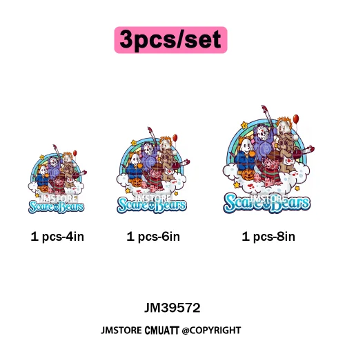 Scary Cartoon Halloween Horror Movies Trick Or Treat Logo Iron on DTF Washable Transfer Sticker Ready to Press for T-shirts Bags