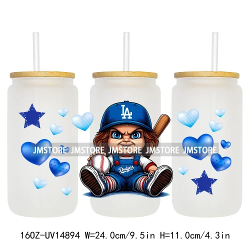 Baseball Sport Cartoon Characters UV DTF Wraps Transfer Sticker Ready To Apply Waterproof Logo For 16OZ Libbey Glass Can Tumbler