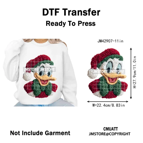 Scarf Christmas Cartoon Movie Mouse Friends Faux Yarn Embroidery Iron on DTF Transfers Stickers Ready to Press for Sweatshirts