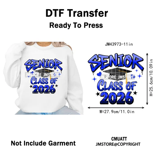 Preppy Coquette Senior 2026 Mega Graduate Cap Varsity Iron on Washable DTF Heat Transfers Stickers Ready to Press for Textiles