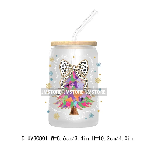 Christmas Tree Coquette Bow UV DTF Transfer Stickers Decals For Libbey Cold Cups Mugs Tumbler Waterproof Jesus Christian Xmas