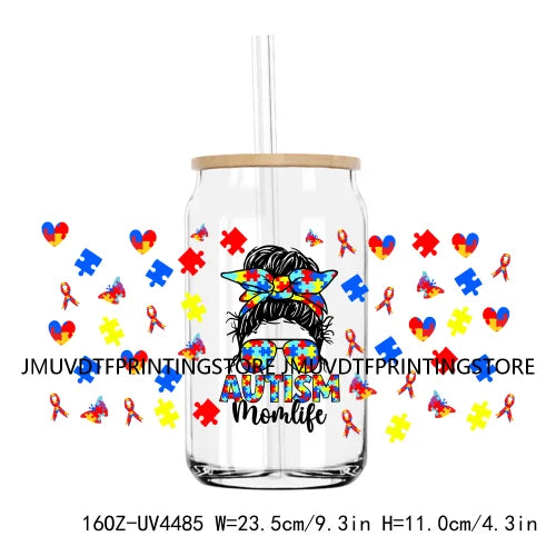 In My Autism Mom Era 16OZ UV DTF Cup Wrap Transfers Stickers Custom Labels Waterproof Logo For Libbey Glass Can Awareness Month