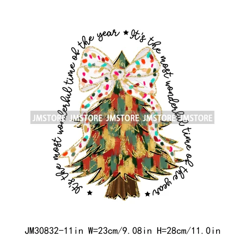 Fashion Christmas Tree Girls Winter Coquette Blessed Christian Sayings Iron On DTF Transfers Stickers Heat Press For Sweatshirts