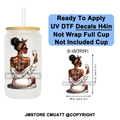 Fashion Girl Praying Black Women UV DTF Decals Ready To Apply Waterproof Transfer Stickers DIY Crafts For 16OZ Libbey Glass Can