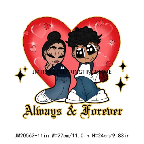 Custom Chicano Cartoon Lover Cholo Sweet Couple Forever Mine Valentines Day DTF Transfers Stickers Ready To Press For Clothes