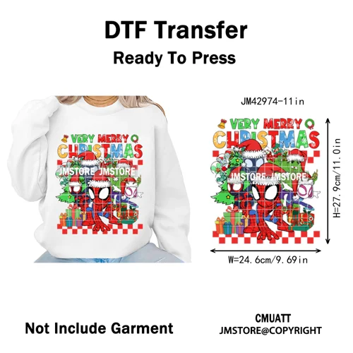 Very Merry Christmas Party Cartoon Princess Kids Friends Winter Gifts Iron on DTF Transfers Stickers Ready to Press for Textiles