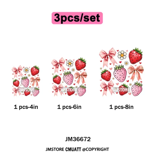 Boho Coquette Floral Strawberry Festival Vibes Summer Fruit Iron on DTF Thermal Transfer Sticker Ready to Press for Clothes Bags