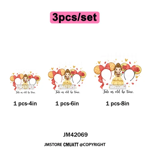 Cute Girls Coquette Magic Kingdom Mouse Ears Cartoon Quotes Iron on DTF Washable Transfers Stickers Ready to Press for T-shirts