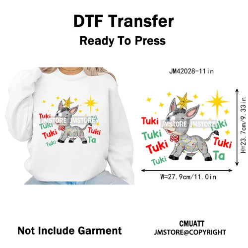 Tis The Season Pan Dulce Mexican Xmas Tuki Donkey Spanish Christmas Latin Iron on DTF Transfers Stickers Ready to Press for Text