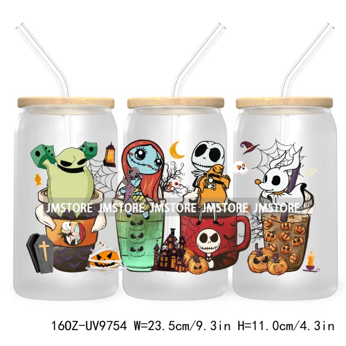 Spooky Cartoon Halloween 16OZ UV Cup Wrap DTF Transfer Stickers For Libbey Glass Can Cups Tumbler Waterproof Labels Scare Crew