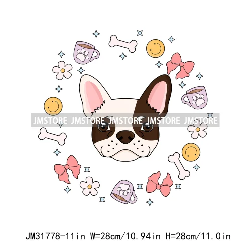 Cute Love Pet Dog Pink Coquette Bow Coffee Skull Animal Lover Iron On DTF Heat Transfer Stickers Ready To Press For Clothes Bags