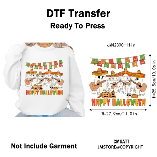 Ghost Coquette Spanish Halloween Pan Dulce Conchas And Cucuy Iron on DTF Washable Transfers Stickers Ready to Press for Textiles