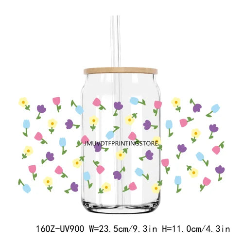 Wild Floral Flowers Bee And Fruits UV DTF Sticker For 16OZ Libbey Glass Cup Can Wrap Transfer Sticker Custom Labels DIY Logo