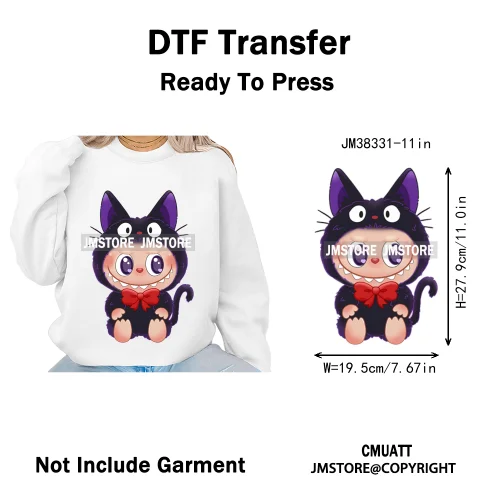 Cute Cartoon Toy Dolls Monster Costume Character Kids Printed Iron on DTF Washable Transfer Stickers Ready to Press for Clothing