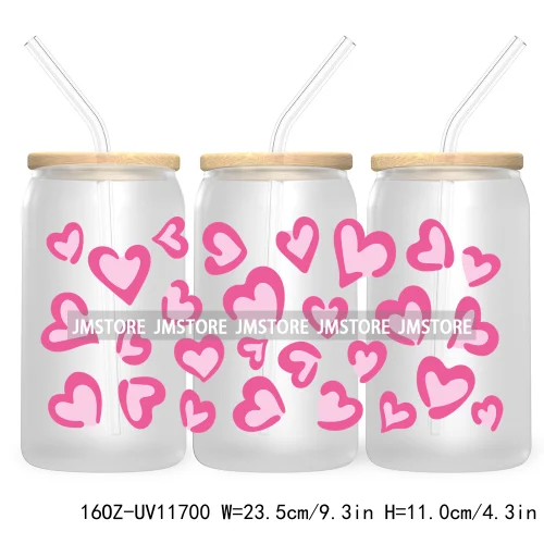 Funny Valentines Quotes 16OZ UV Cup Wrap DTF Transfer Stickers For Libbey Glass Can Cups Tumbler Self Love Valentine Hearts Kiss