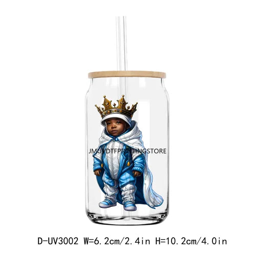 Black Baby Boy King UV DTF Transfers Stickers Decals For Libbey Cold Cups Mugs Tumbler Waterproof DIY Craft King Teddy Bear