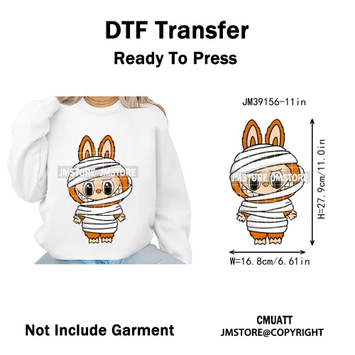 Trendy Cute Cartoon Doll Coquette Mirror Horror Halloween Iron on DTF Washable Transfers Stickers Ready to Press for Clothing