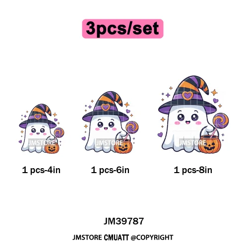 Spooky Coffee Lover Halloween Coquette Pumpkins Witches Ghost Iron on DTF Washable Transfers Stickers Ready to Press for Clothes