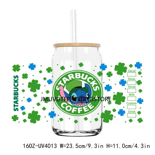 Cartoon St. Patrick's Day 16OZ UV DTF Cup Wrap Transfer Stickers Mouse Cat Custom Label DIY Waterproof Logo For Libbey Glass Can