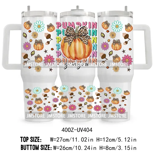 Retro Pumpkin Season Bow UV DTF 40OZ Tumbler Wrap Ready To Apply Good Quality Waterproof Dog Mom Fall Mama Transfer Stickers