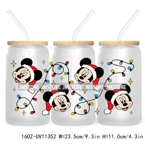 Cute Kids Cartoon Character With Christmas Lights Tree Xmas Holiday UV DTF Transfer 16OZ Libbey Glass Can Wrap Ready to Apply