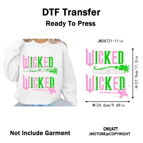 Magic Musical Movies Bad Good Witches Team Pink Green Coquette Iron on DTF Heat Transfers Stickers Ready to Press for T-shirts