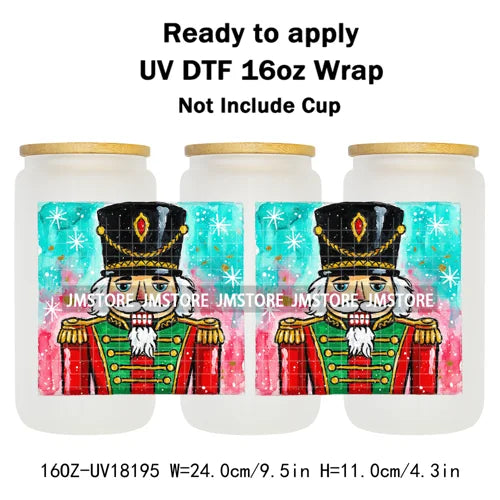 Preppy Brushstroke Christmas Santa Claus 16OZ UV DTF Cup Wraps Ready To Apply Waterproof Transfer Stickers For Libbey Glass Can