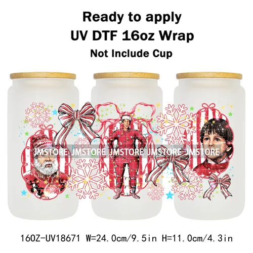 Christmas Movie Characters UV DTF Cup Wrap Ready To Apply Transfer Stickers Waterproof 16OZ Tumbler Wraps For Libbey Glass Can