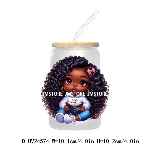 Black Chibi Girl UV DTF Transfers Stickers Decals For Libbey Cold Cups Mugs Tumbler Waterproof DIY Craft Beautiful Afro Woman