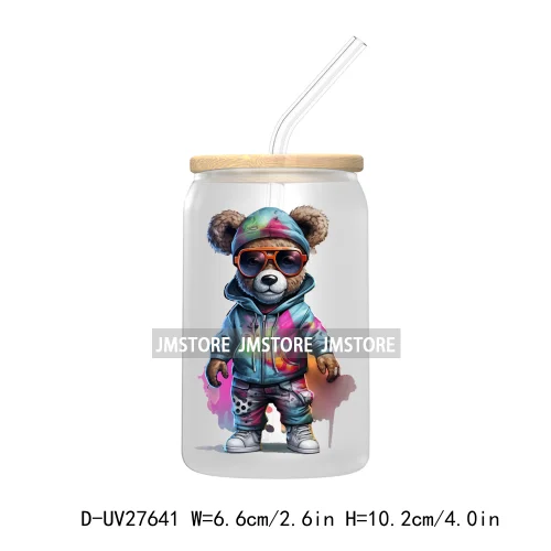 Hip Hop Urban Graffiti Teddy Bear UV DTF Transfer Stickers Decals For Libbey Cold Cups Mugs Tumbler Waterproof Trendy Bears Doll