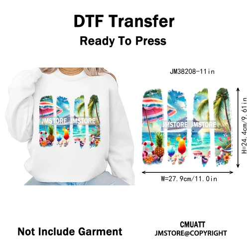 Spring Break Wildflower Seashell Turtle Coquette Sun Summer Vacation Iron on DTF Transfers Stickers Ready to Press for Clothes