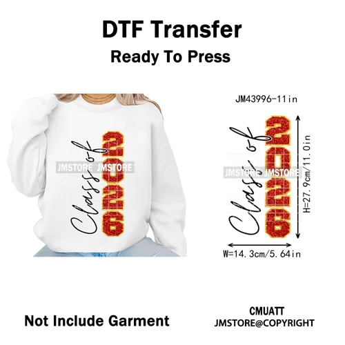 Faux Glitter Senior Class of 2026 High School Graduate Reunion Iron on Washable DTF Transfer Stickers Ready to Press for Clothes