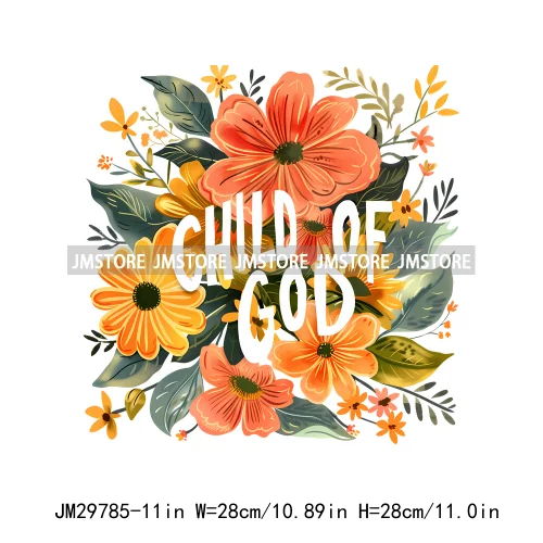 Floral Christian Jesus Praise God Religious Bible Verse Motivational Quotes Iron On DTF Heat Press Transfer Stickers For Clothes