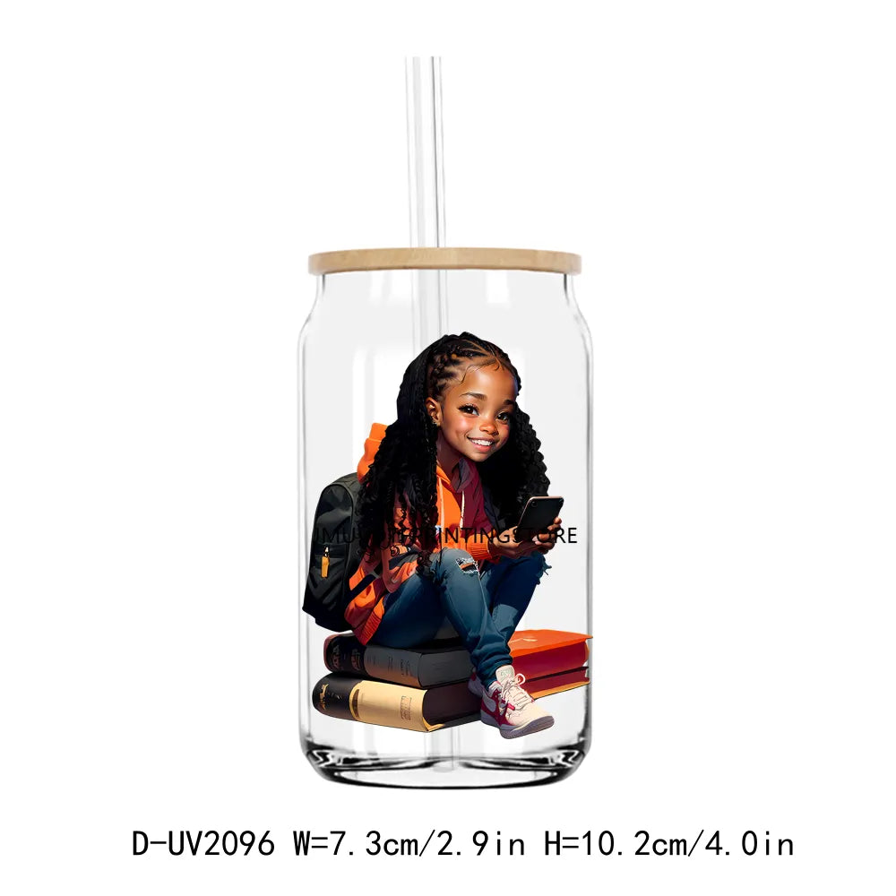 Back To School Black Girl Boy UV DTF Transfers Stickers Decals For Libbey Cold Cups Mugs Tumbler Waterproof DIY Craft