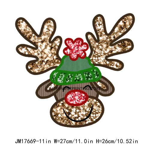 Faux Sequins Happy New Year 2024 Printing Santa Baby Reindeer Merry Christmas DTF Transfer Stickers Ready To Press For Hoodies