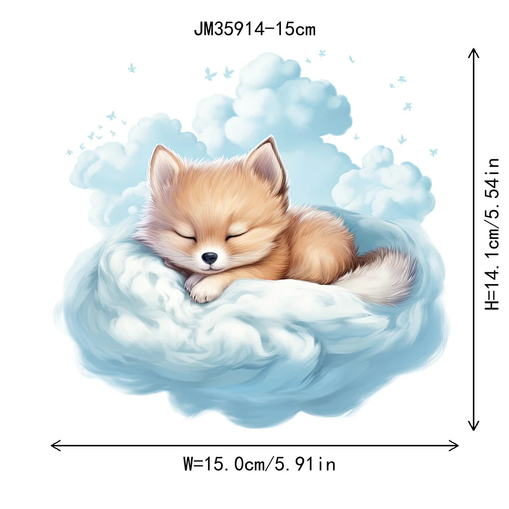 15cm 5.9in Kid Cloud Animal Tiger Lion Iron On Heat Transfer Sticker For Clothes DTF Print Vinyl Thermal Washable T-Shirt Decal